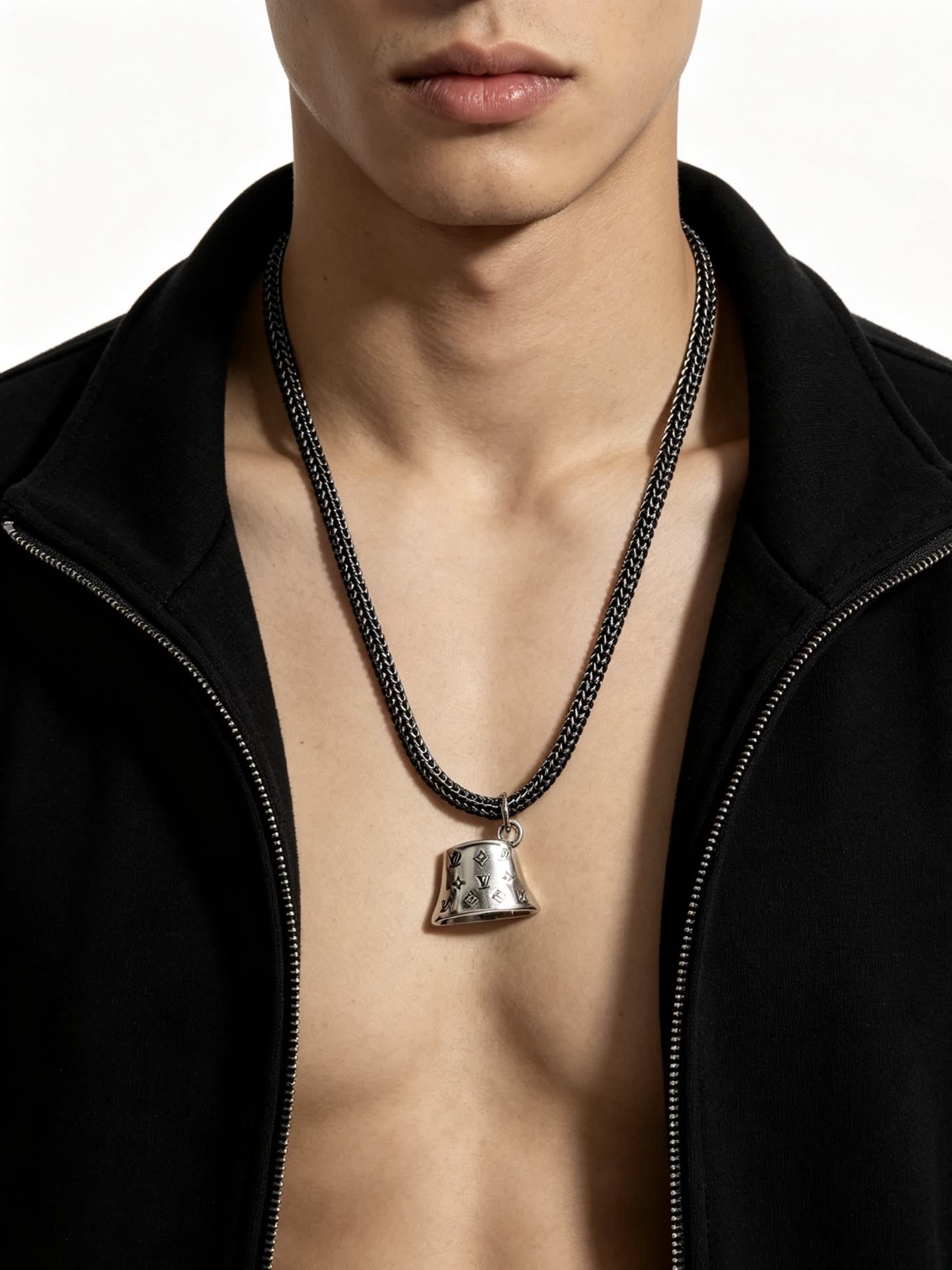 Louis Vuitton Silver Chain Necklace with Bell Pendant